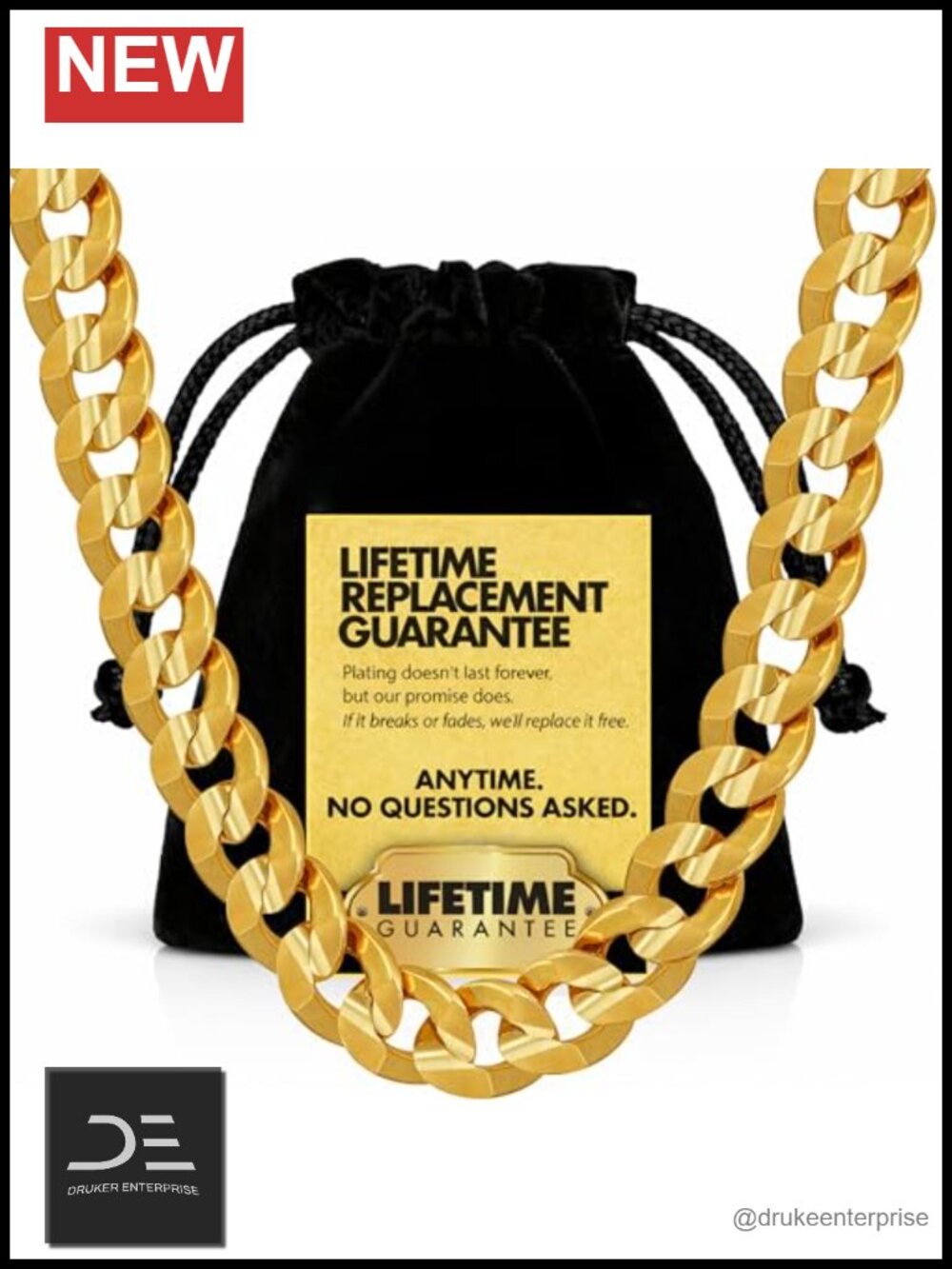 24k Gold Plated Cuban Link Chain Necklace for Men
